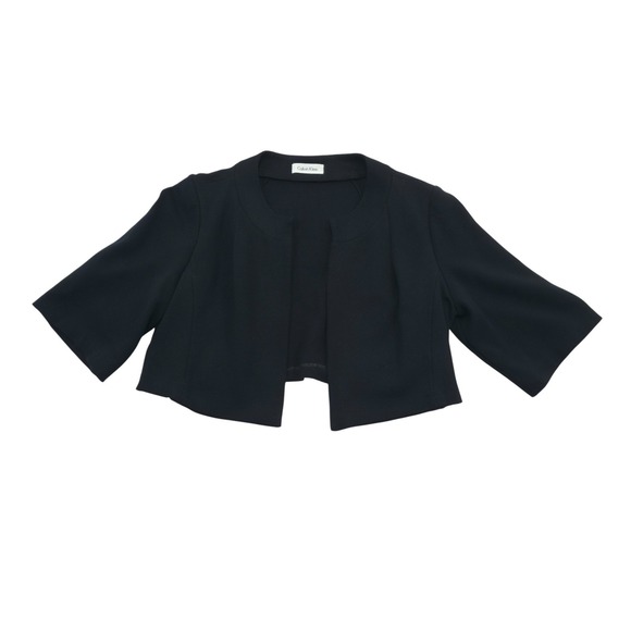 Calvin Klein Women's Black Open Front 3/4 Sleeve Cropped Bolero Jacket Small - Picture 1 of 7